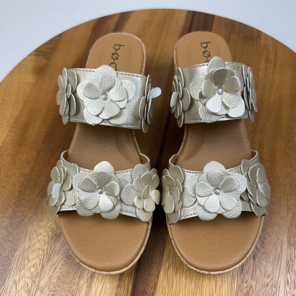 New Womens BOC By Born Dalani Gold Faux Leather Wedge Slide Sandals Size 9 M